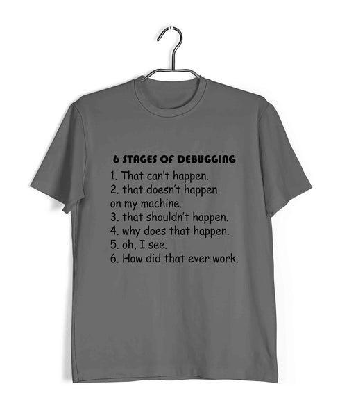 Coding STAGES OF DEBUGGING Nerd Engineering Casual Graphic Printed T-Shirt for Men
